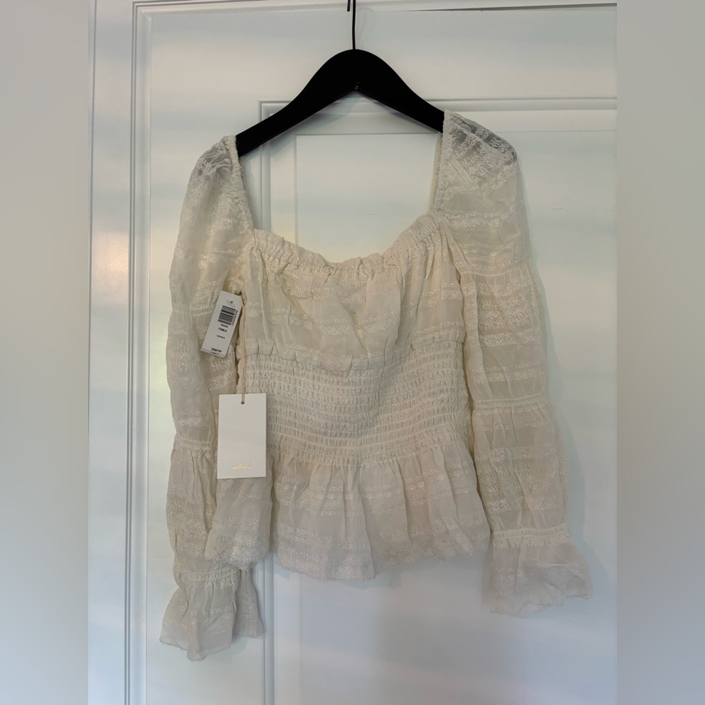 WILFRED FABLE SHIRT CREAM SQUARE NECKLINE LONG SLEEVE SHIRT WITH RUFFLED HEM XXS